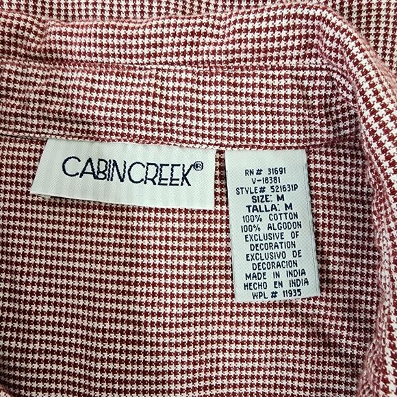 Cabin Creek Women Shirt Top Medium Red White Button Up Cotton Floral Embroidered - Picture 8 of 11